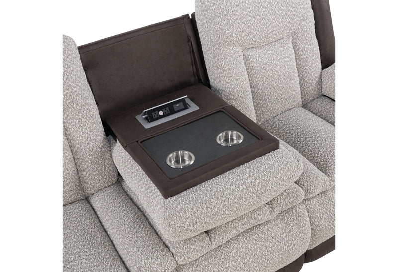 U4377 - Reclining Sofa With Drop Down Table / Console Reclining Loveseat / Glider Recliner - Gray / Brown