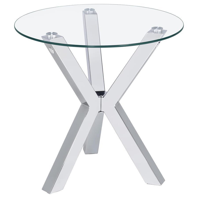 Kenzie - Round Tempered Glass Top End Side Table - Chrome