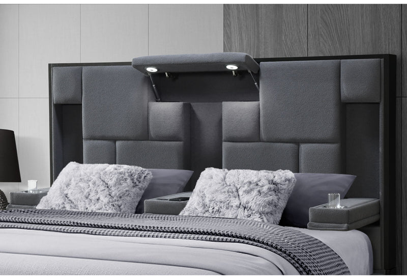 Oscar - Queen Bed In Fabric - Dark Gray