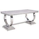 Zander - Dining Table - White Printed Faux Marble Top & Mirrored Silver
