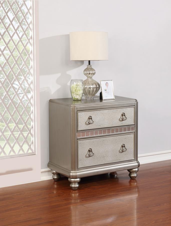 Bling Game - 2-Drawer Nightstand - Metallic Platinum