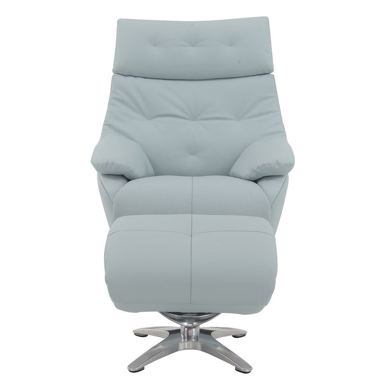Janella - Motion Accent Chair With Swivel & Ottoman - Babyblue Leather