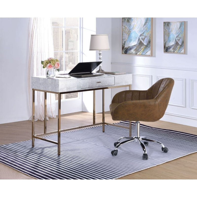 Piety - Writing Desk (Same Ac00893) - Silver Synthetic Leather & Champagne
