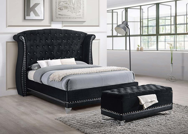 Barzini - Velvet Upholstered Tufted Storage Bench - Black