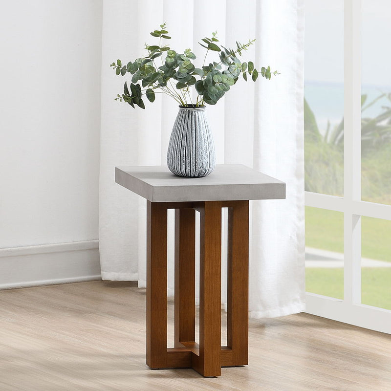 Keven - End Table - Faux Concrete Top & Walnut