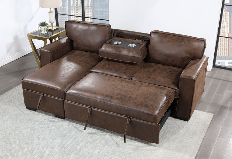 U0203 - Coffee Reversible Pullout Sofa Bed - Dark Brown