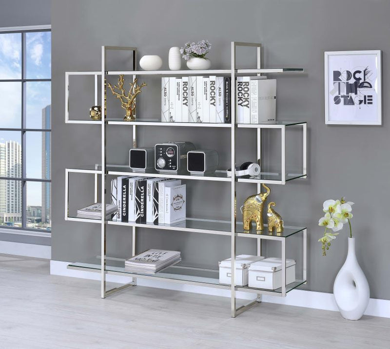 Elmer - 5-Shelf Bookshelf - Clear And Chrome