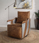 Qalurne - Power Motion Recliner With Swivel - Two Tone Mocha Top Grain Leather & Aluminum