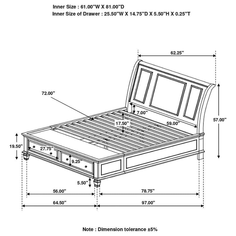 Sandy Beach - Storage Sleigh Bed