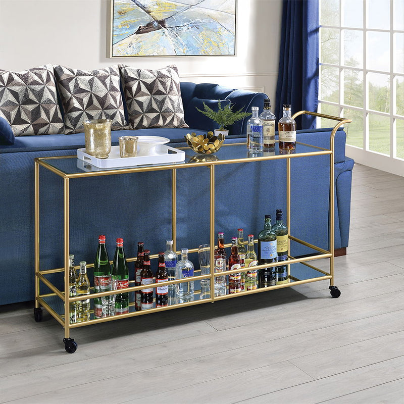 Kenda - Serving Cart - Clear Glass, Mirrored & Gold