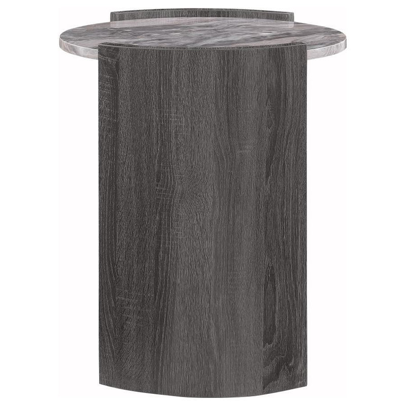 Gladstone - Round Faux Marble Top End Table - Distressed Gray