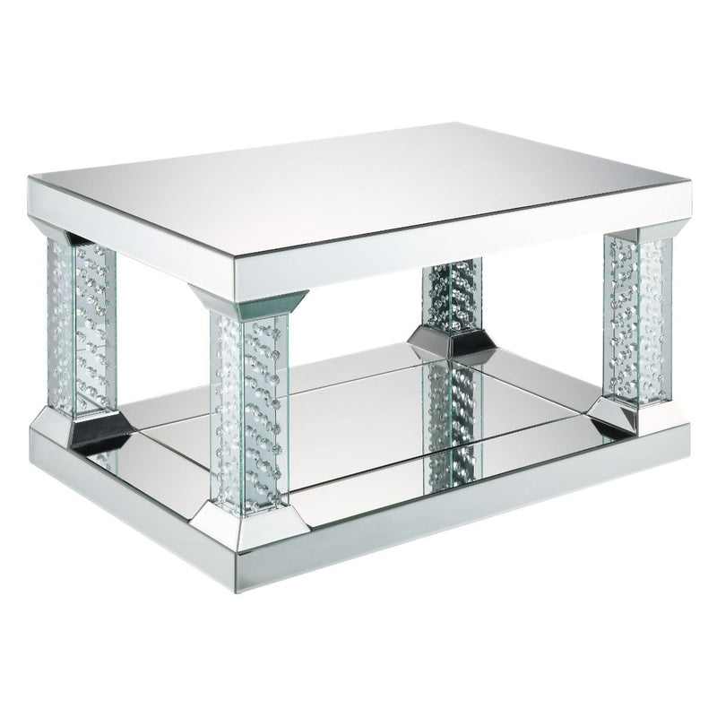 Nysa - 36" Coffee Table - Mirrored & Faux Crystals