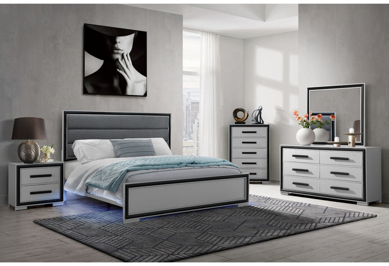 Amelia - 5 Piece Queen Bedroom Set With LED - Gray Black