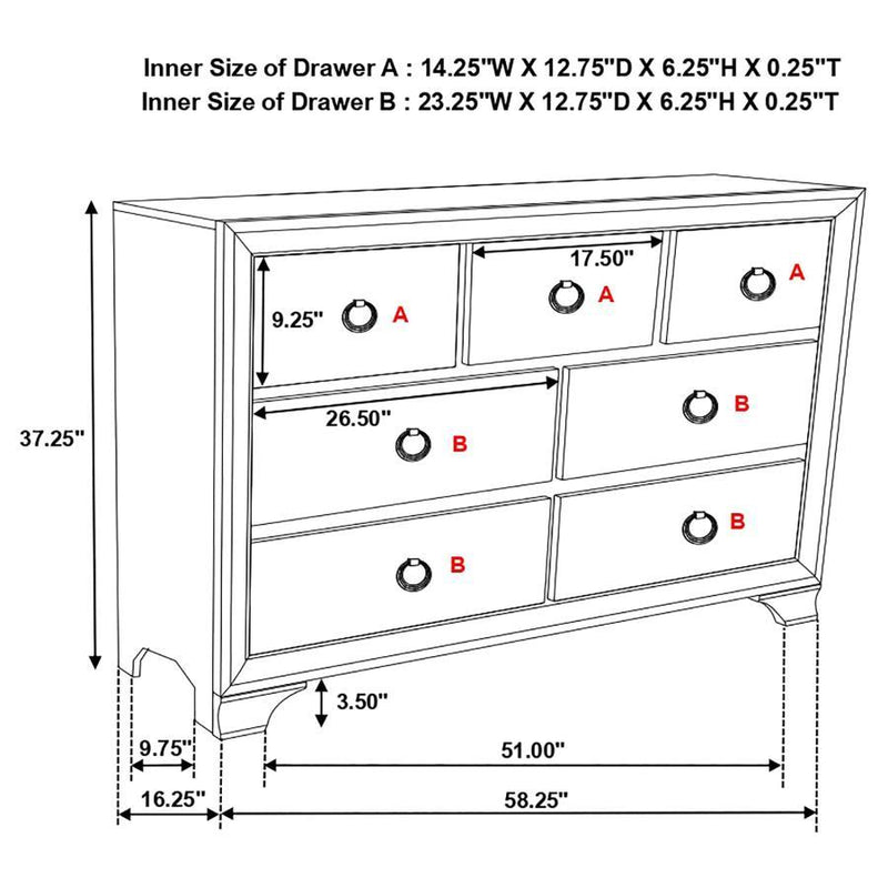 Salford - 7-Drawer Dresser - Metallic Sterling