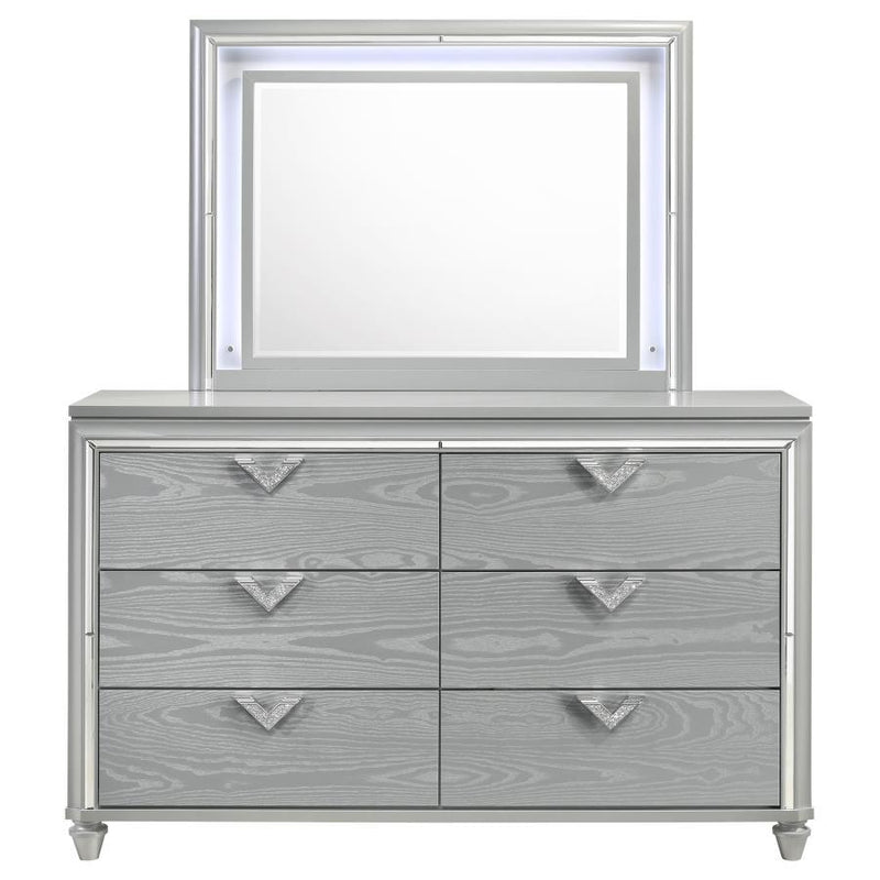 Veronica - 6-Drawer Bedroom Dresser With Mirror - Light Silver