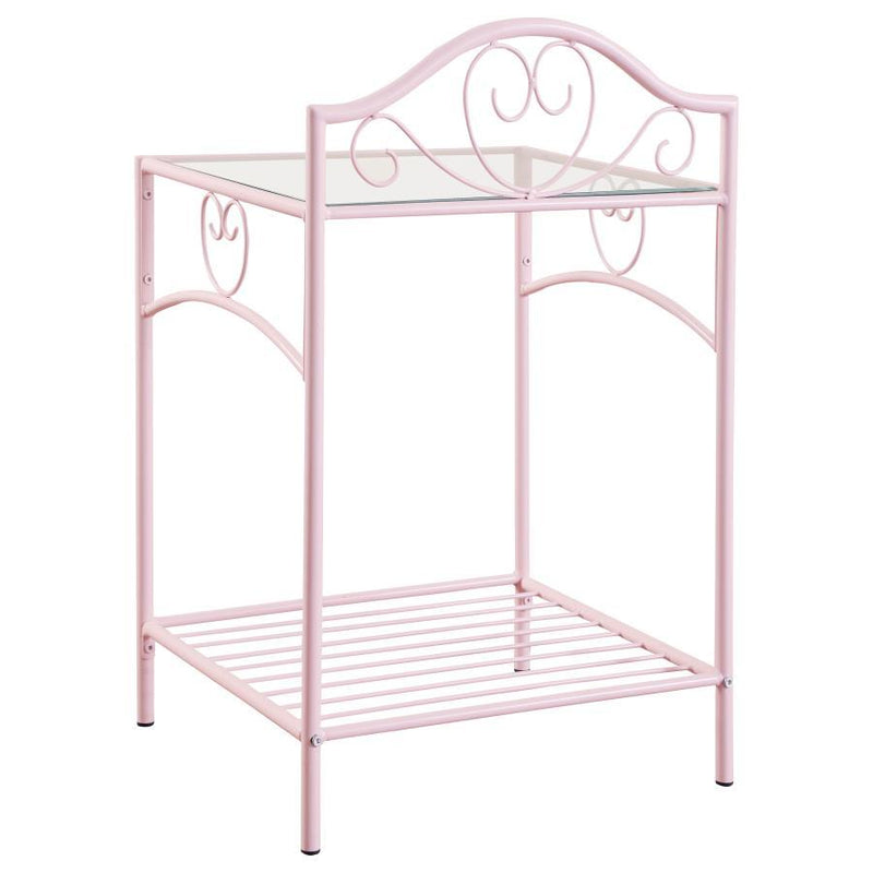 Massi - 1-Shelf Nightstand With Glass Top - Powder Pink