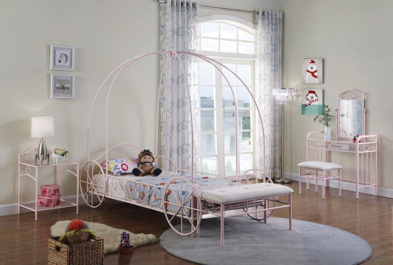 Massi - Metal Twin Canopy Bed - Powder Pink