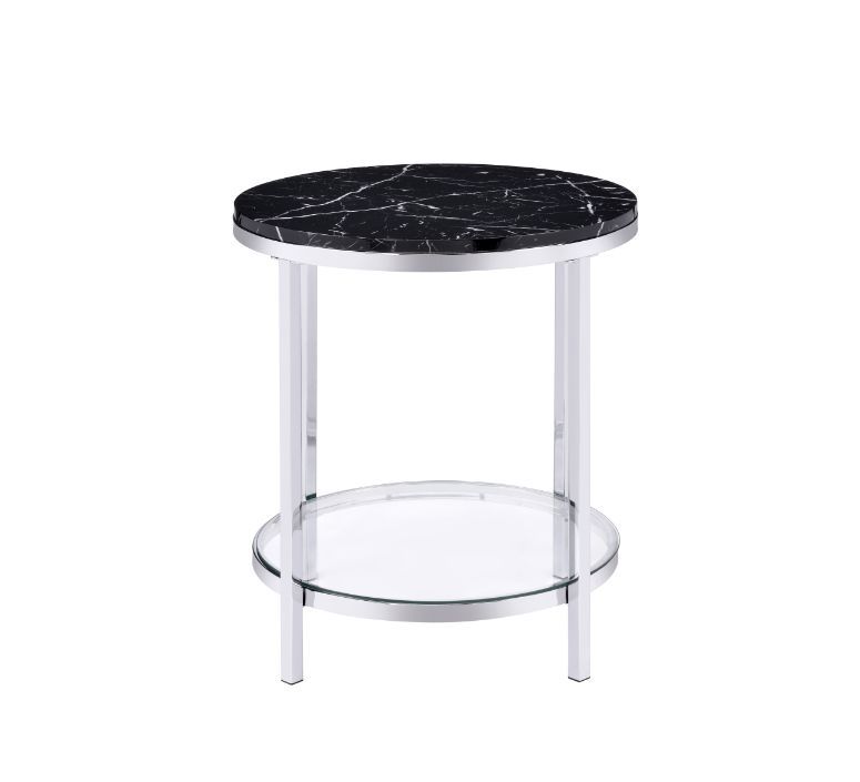 Virlana - End Table - Faux Black Marble & Chrome Finish