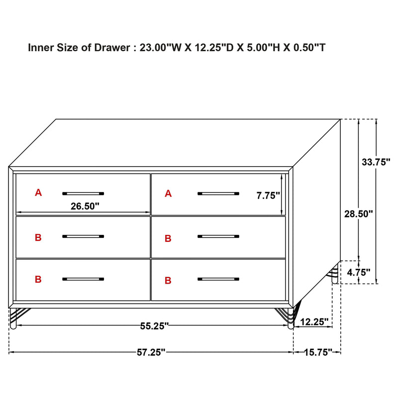 Lucia - 6-Drawer Dresser Cabinet  - Black