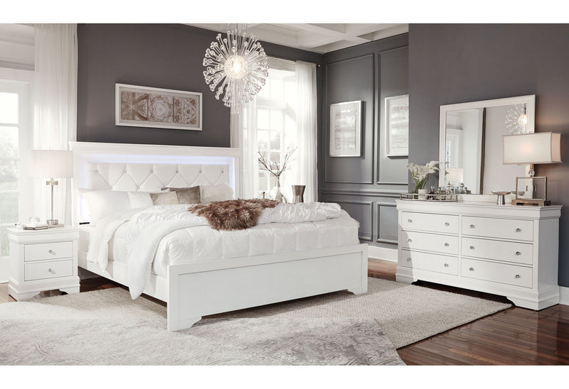 Pompei - Queen Bed With LED - Metallic White