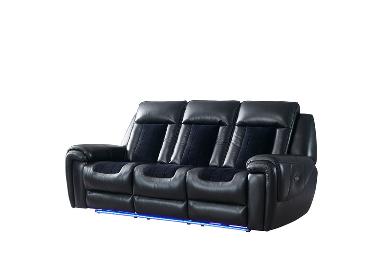 U0700 - Velvet Power Reclining Sofa / Power Console Reclining Loveseat - Blanche Black / Velvet