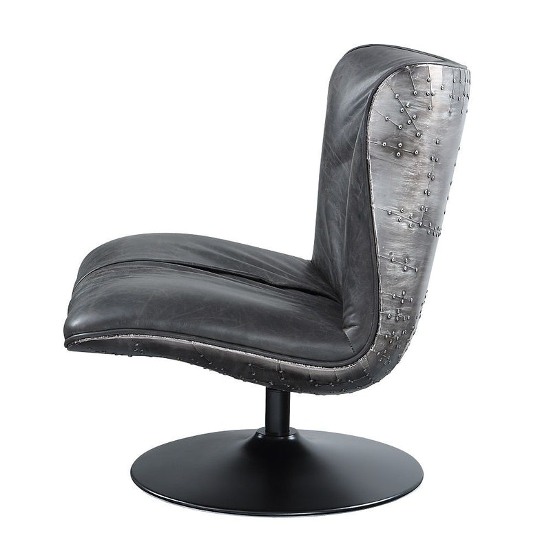 Piotr - Accent Chair With Swivel - Black Top Grain Leather