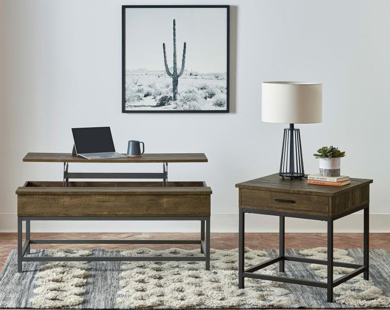 Byers - 1-Drawer Square Engineered Wood End Table - Brown Oak