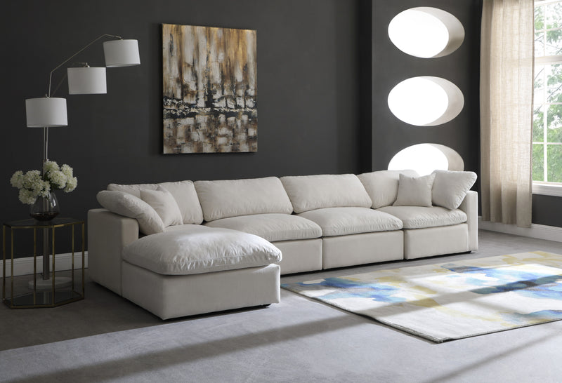 Plush - Velvet Standart Comfort Modular Sectional 5 Piece - Cream - Fabric