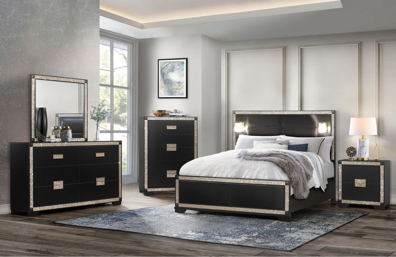 Blake - 5 Piece King Bedroom Set With Lamps - Black / Gold