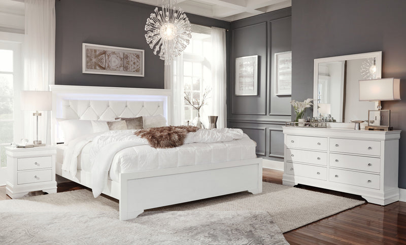 Pompei - 4 Piece King Bedroom Set (King Bed With LED, Dresser, Mirror, Nightstand) - White