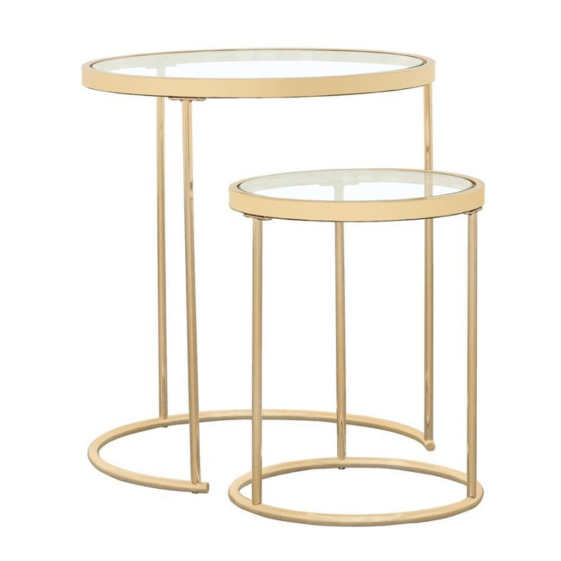 Maylin - 2 Piece Round Glass Top Nesting Table Set - Gold