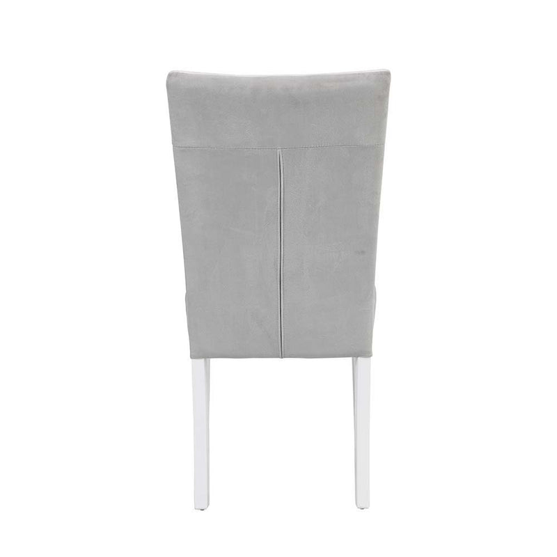 Elizaveta - Side Chair (Set of 2) - Gray Velvet, Faux Crystal Diamonds &White High Gloss Finish