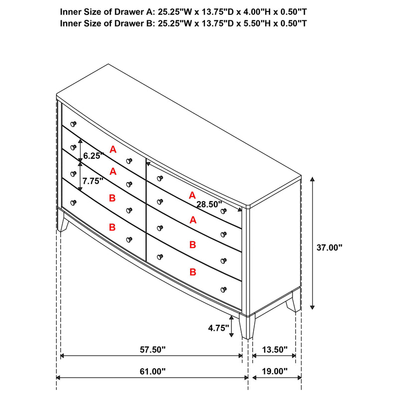 Granada - 8-Drawer Dresser Cabinet - Natural Pine