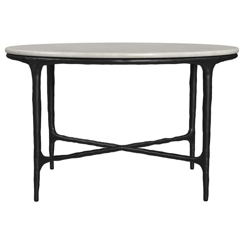 Hermas - Round Genuine Marble Top Metal Coffee Table - White