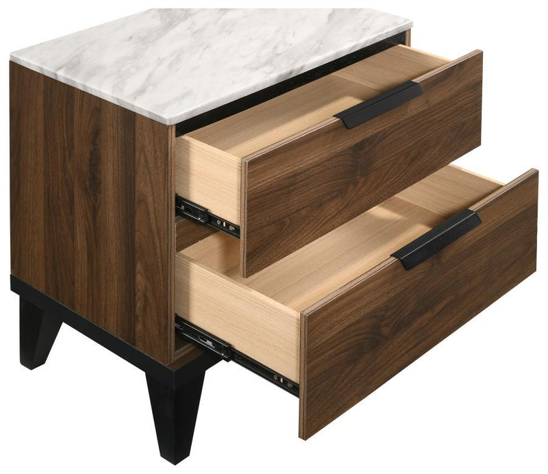 Mays - 2-Drawer Nightstand With Faux Marble Top - Walnut Brown