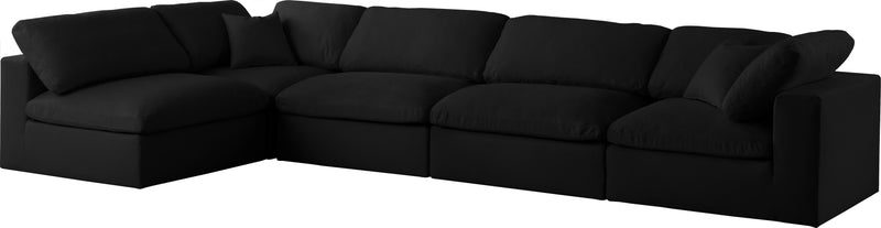 Serene - Linen Textured Fabric Deluxe Comfort Modular Sectional 5 Piece - Black - Fabric