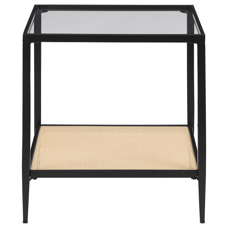 Amherst - Glass Top Metal with Cane Shelf End Table - Black