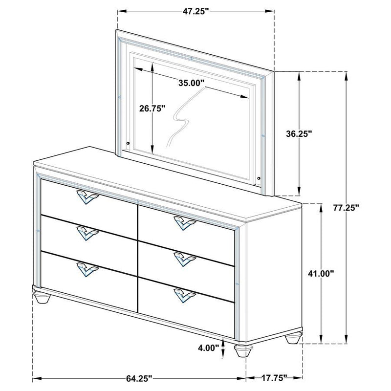 Veronica - 6-Drawer Bedroom Dresser With Mirror - Light Silver