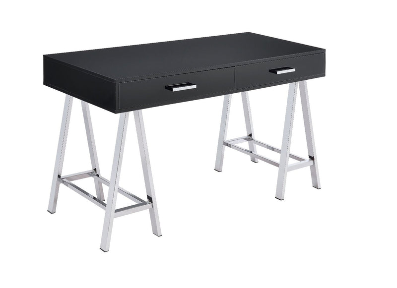 Coleen - Writing Desk With USB - Black High Gloss & Chrome