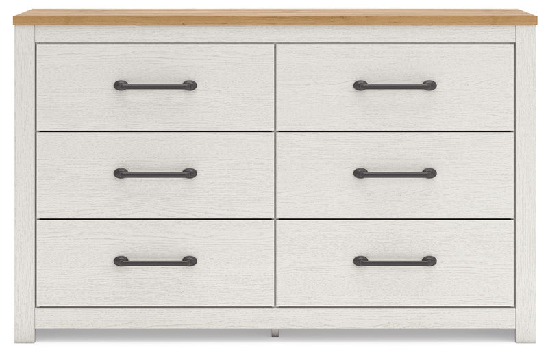 Linnocreek - White / Warm Brown - Six Drawer Dresser