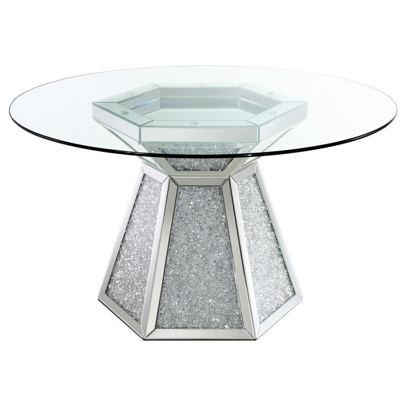 Quinn - Round Glass Top Mirrored Dining Table - Silver