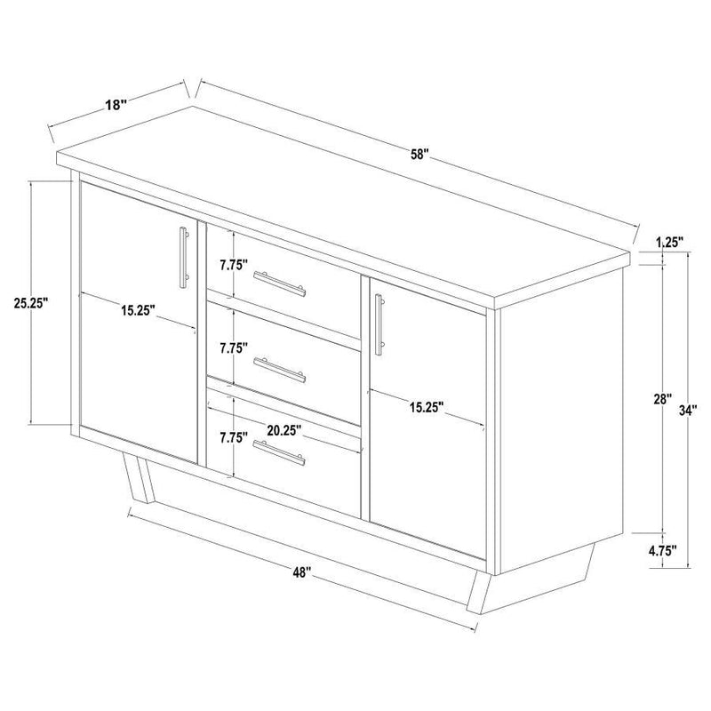 Sherry - 3-Drawer Marble Top Dining Sideboard Server - White And Rustic Espresso