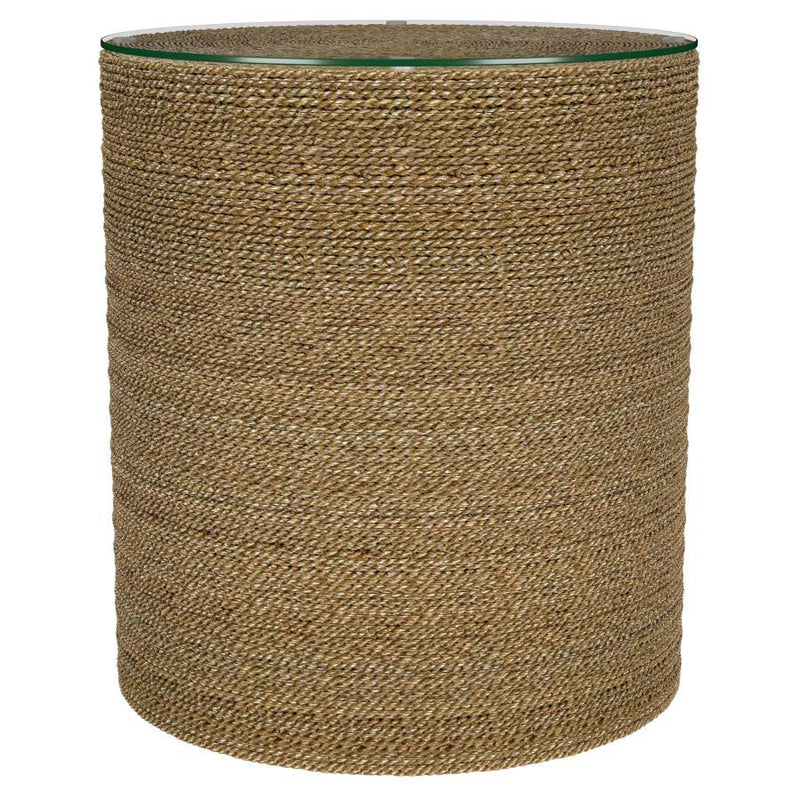 Halden - Round Woven Seagrass Accent Side Table - Light Brown