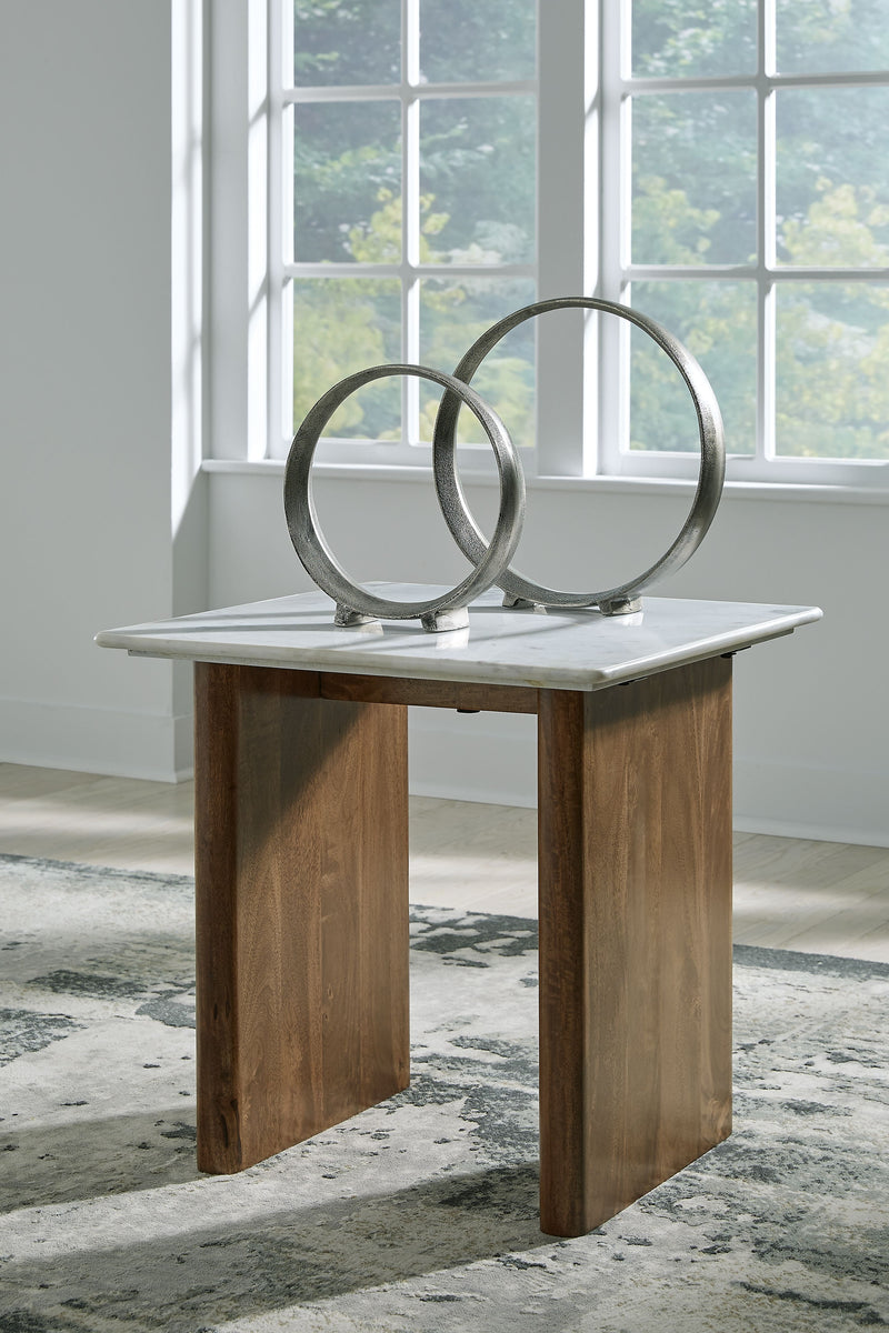 Isanti - Light Brown / White - Rectangular End Table