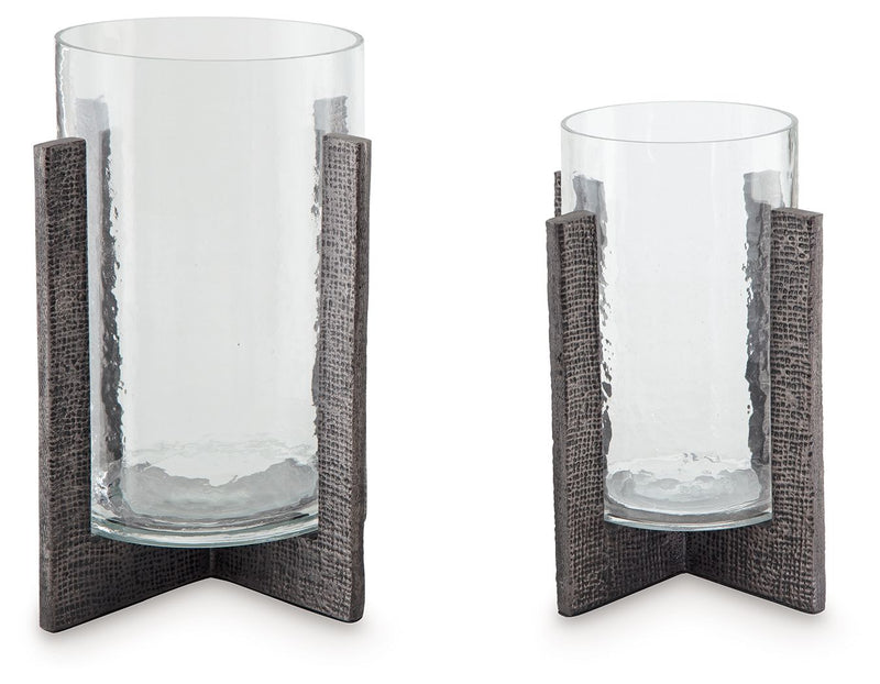 Garekton - Candle Holder Set (Set of 2) - Clear / Pewter Finish