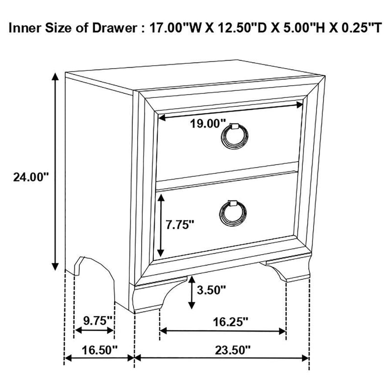 Salford - 2-Drawer Nightstand - Metallic Sterling