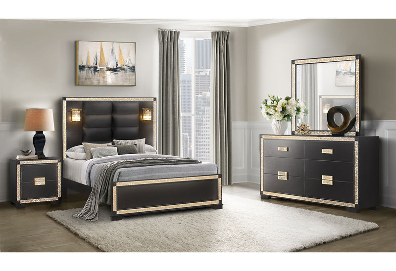 Blake - Queen Bed With Lamps - Black / Gold