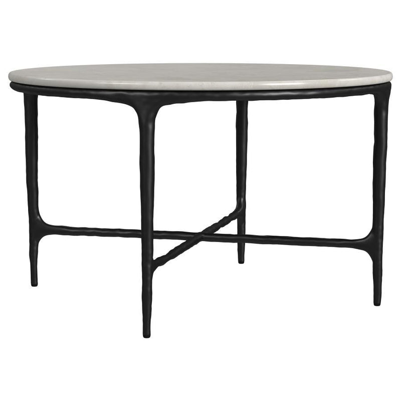 Hermas - Round Genuine Marble Top Metal Coffee Table - White