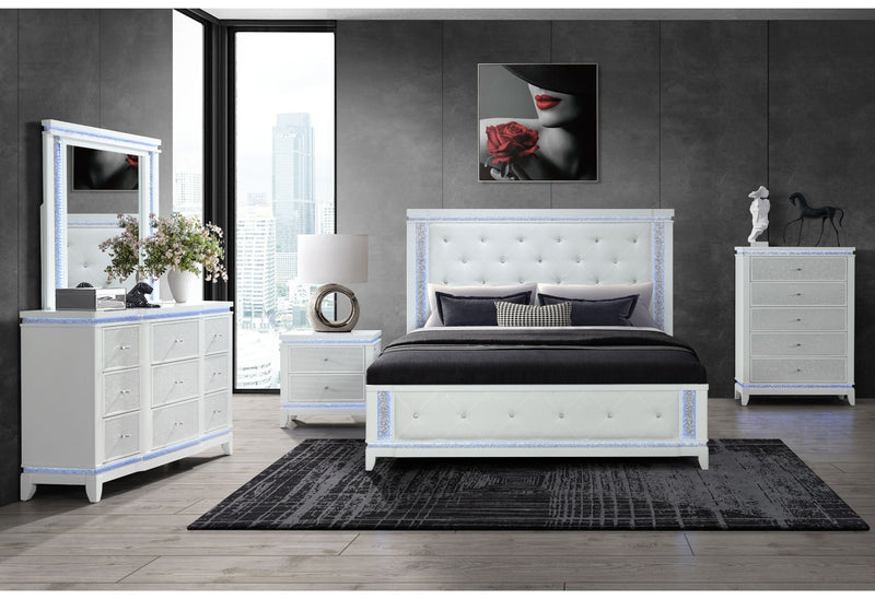 Alina - 5 Piece Full Bedroom Set With LED - White