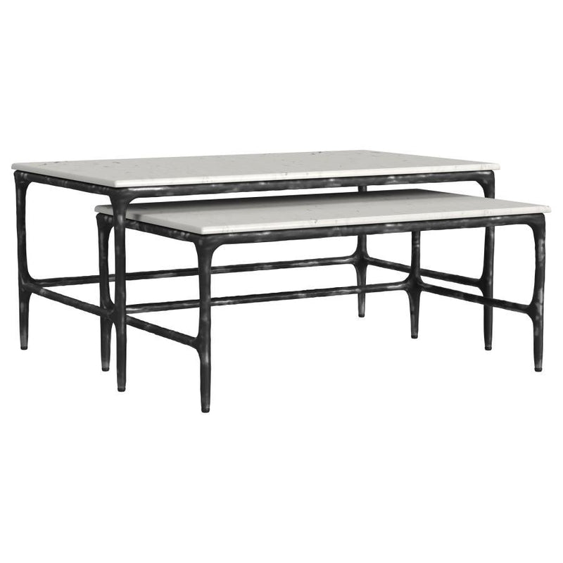Ebby - 2 Piece Genuine Marble Top Nesting Coffee Tables - White